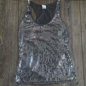 Lily White Shimmering Silver Sequin Tank Top